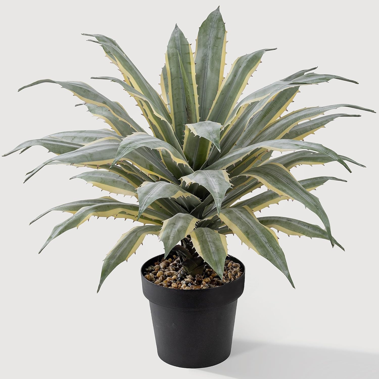 SUNPRAIRIE 32 Inch Tall Large Faux Agave Plant with Two-Tone Sawtooth Edged Leaves