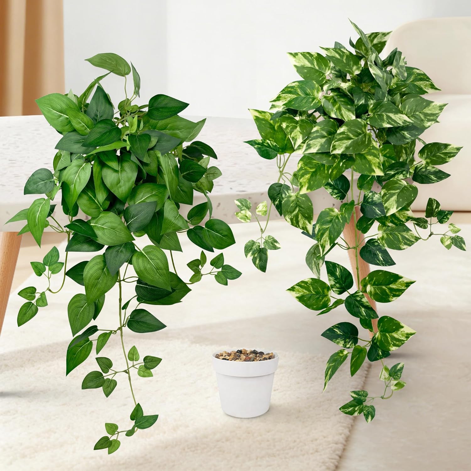 Artificial Hanging Plants with White Pots