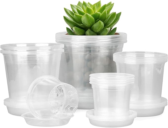 4/5/6/7 Inch Clear Nursery Pots for Plants with Sacuers 20 Pack