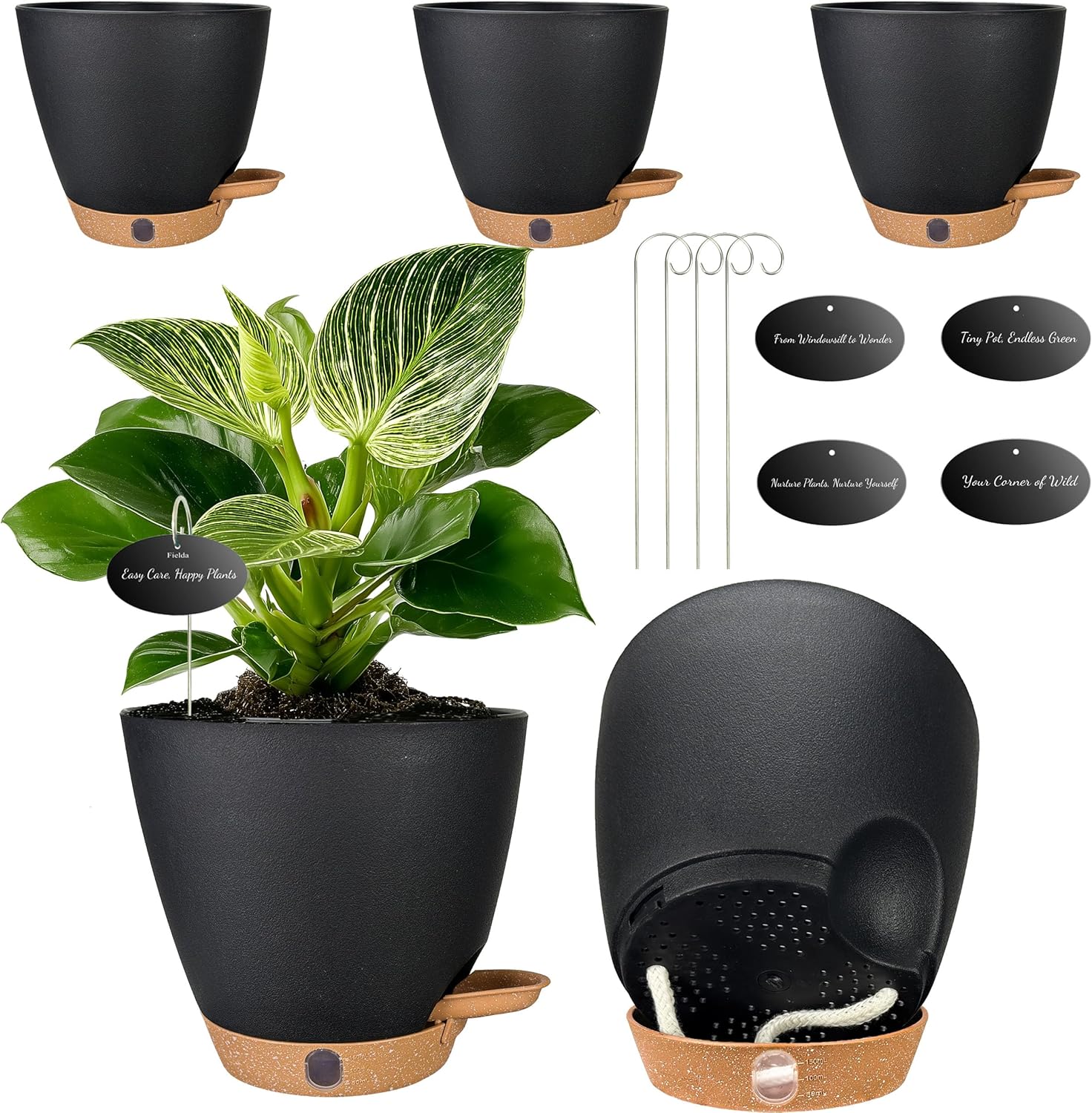 6 Inch Self Watering Pots for Indoor Plants (5-Pack)