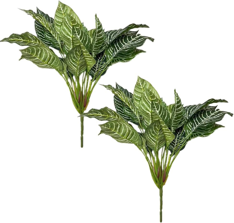 2Pcs Artificial Green and White Zebra Plant