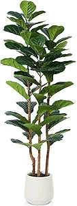 Artificial Fiddle Leaf Fig Tree with White Planter
