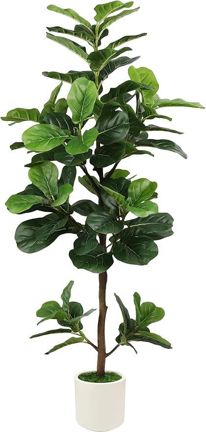 5FT Artificial Fiddle Leaf Fig Tree with White Planter & Fake Moss