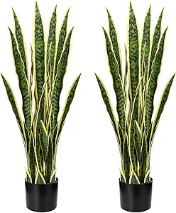 Crowye 2 Pack 3.15 Ft Tall Artificial Snake Plant Faux Sansevieria Plant