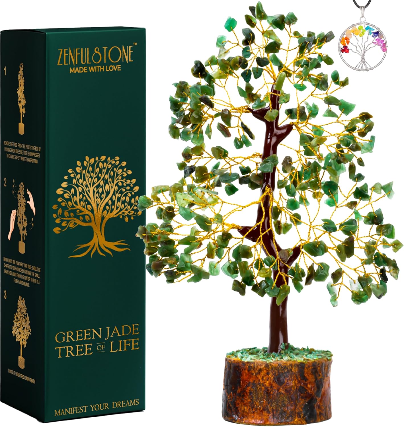 Green Jade Crystal Tree of Life for Luck & Prosperity Decor for Home and Office
