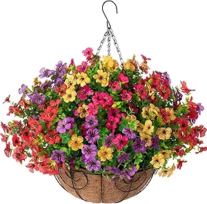 HyeFlora Artificial Faux Hanging Plants Flowers Basket