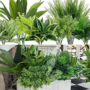 18Pcs Outdoor Artificial Boxwood UV Resistant Fake Stems Plants