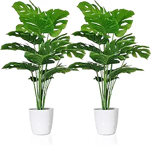 SAJANDAS Set of 2 Artificial Monstera Deliciosa Plants in Pots