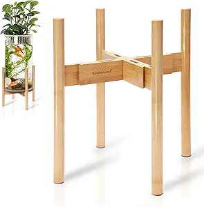 RAINBLELAND Indoor Plant Stand, Adjustable Wooden Tall Plant Stand