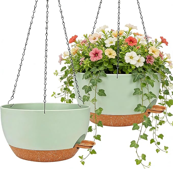 2 Pack 12 Inch Self Watering Hanging Planters for Indoor Plants