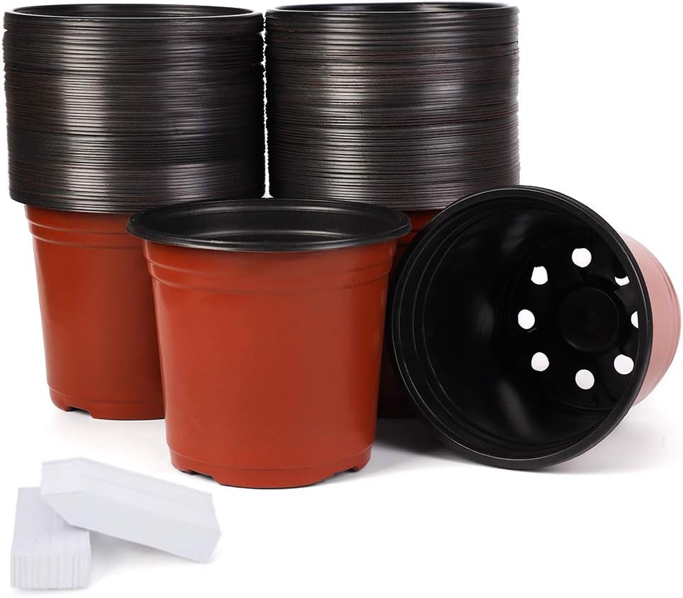 JERIA 100-Pack 6 Inch Plastic Nursery Pots Come with 100 Pcs Labels